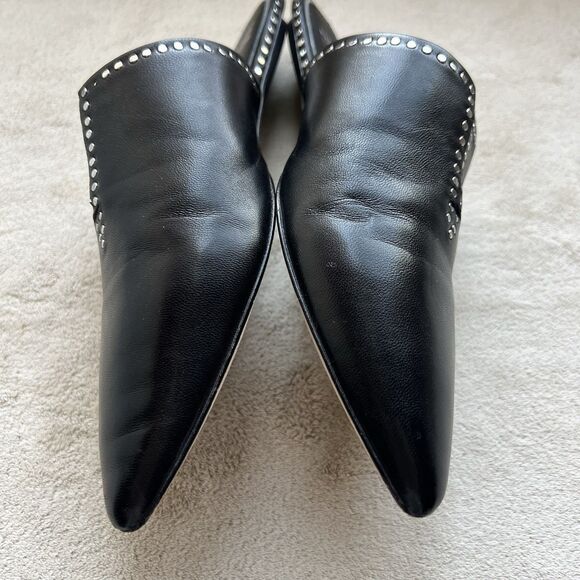 Paige Alia Black Leather Mule Slide Flats Women 7 Silver Stud Pointed Toe Casual - Picture 8 of 15